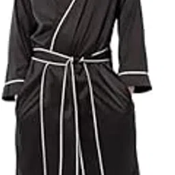 bella babe by sk Luxury Satin Robe with Contrast Piping | High Grade Soft Fabric | Side Pockets | Double Belt Closure | Size S to 3XL | Durable thick Satin | Dress Gowns | Loungewear | Nightwear (L, Black)-picture-30