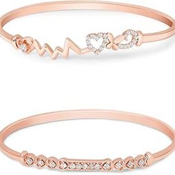 Set of 2 Rose Gold Contemporary Cubic Zirconia Brass Kada Style Bracelet For Women-ZPFK11118-8