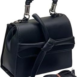 KG Women's Mini Handbag with Top Handle and Bow Design PU Leather Crossbody Shoulder Bag with Adjustable Strap Small Structured Purse with Two Compartments Elegant Casual Fashion Bag (black)-image-95