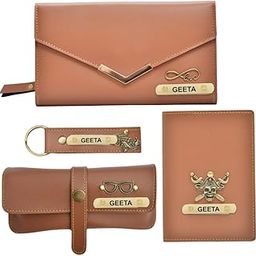 Customized Leather Ladies Purse Gift Combo with Name & Charm | Personalised Gift for Teenage Girls | Customized Anniversary Gift for Wife (Tan)-image-52