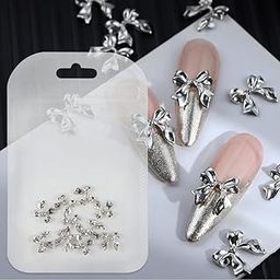 S.A.V.I 3D Bowknot Nail Charms - 10 Pcs Silver Bow Nail Art Decorations | Elegant DIY Manicure Accessories | Metallic Nail Decor for Salon & Home Use | Stylish Nail Accessories for Stunning Nails-image-78