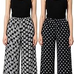 Women's Wide Leg Palazzo Pants, Black and White Printed, Pack of 2combo Set-image-55