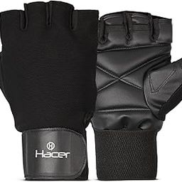 Hacer Gym Gloves Half Finger Weight Lifting Hand Grips with Wrist Wrap Support Crossfit Glove for Workout Exercise Fitness Training Powerlifting Men and Women (L, Black)-image-37