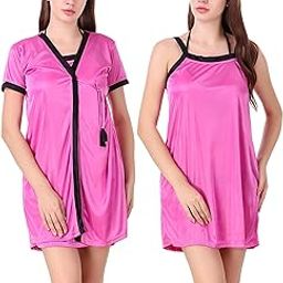 Women Satin Nightwear Sleepwear Nighty With Robe Set SR088-image-20