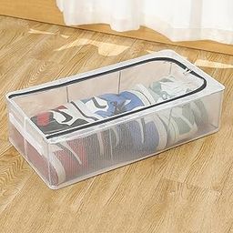 FEBLICH Polyvinyl Chloride Transparent Under-Bed Shoes Clothes Storage Bag Organizer With Folding And Dustproof With Zipper & Reinforced Handles For Blanket, Toys, Shoes (27 Litre, 60 x 30 x 15 Cm)-18