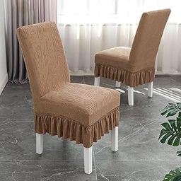 NKK PNP® Elastic Chair Cover with Jacquard Frill Stretch Removable Washable Short Jacquard Dining Chair Cover Protector Seat Slipcover (Pack of 6) (Color-5)-image-45