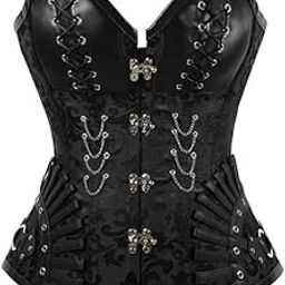 Steampunk Medieval Women Spiral Steel Bone Leather Corset Bustier Top Gothic Black Halloween Party Costume-image-51