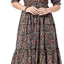 Women's Floral Summer Maxi Dress I Cotton Printed I One Piece Bodycon Midi Dress with V-Neck, Puffed Sleeves-picture-10