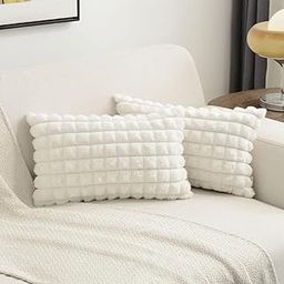 MONKDECOR (O.F) Fur Cushion Cover, Rectangle Decorative Pillowcase Checkered Soft Fuzzy Cozy Cushion Case for Couch,Sofa,Living Room (White (2 Pieces), 12x18 Inches)-image-70