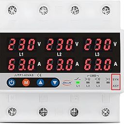 XPR3SS Taxnele 63A Three Phase SYN ASYNC Voltmeter Adjustable Over/Under Voltage Current Limit Protection Amp Meter Phase Loss & Imbalance Protection Surge Protector (TVPS3)-20