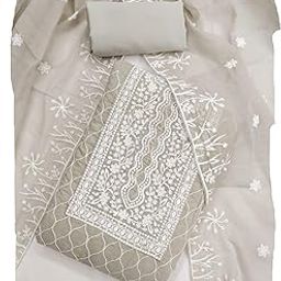 Women's Embroidery Unstitched Salwar Suit Material With Dupatta |Material: Chanderi Cotton-image-9