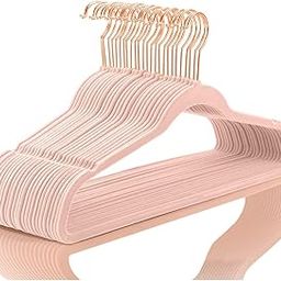 Golden bird 12 Count Non-Slip Velvet Hangers Premium Suit Hangers Ultra Thin Space Saving 360 Degree Swivel Hook Clothes Hangers Velvet for Suits,Coats,Jackets,Pants,Dress,Sarees,Pink-56