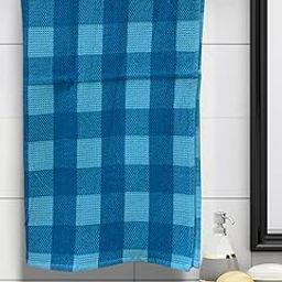 Athom Living Premium Cotton Light Weight Quick-Dry High Absorbent Cotton Bath Towel S Blue Checks, 75x150 Cm (Pack of 1)-image-88