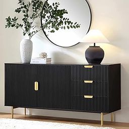 G Fine Furniture Wooden Sideboard Cabinet for Living Room | Kitchen Crockery Cabinets with 3 Drawers & 2 Door | Storage Unit for Bedroom | Engineered Wood & Iron(Black & Golden)-image-107