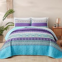 Bohemian Quilt Set Queen Purple Bedspread-image-33