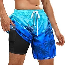 Men's Swim Trunks with Compression Liner Board Beach Shorts Quick Dry Swim Shorts Bathing Suits with Zipper Pock-image-51
