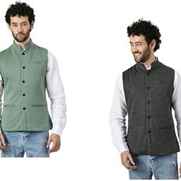 Men Waistcoat Nehru/Modi Jacket for Winter (Pack of 2) Green::Grey-image-103