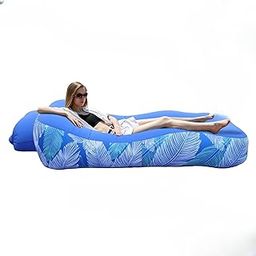 Inflatable Lounger Air Sofa with Unique Sun-Shade Design, Inflatable Beach Bed with Pillow, Waterproof Inflatable Couch Camping Chair Hammock for Hiking Backyard Travel Beach Park Picnics-91