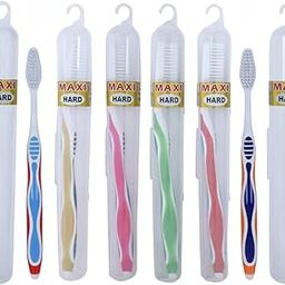 MAXI Candy Hard Bristles Toothbrush with Anti-Bacterial Container for Adults, Men, Women, Multicolor, Easy to carry (Pack of 6)-image-7