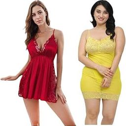 Trendy Satin Women Hot Sexy Babydoll Night Dress|Honeymoon & Wedding Night Dress| First Night Dress Fit Size (28 to 36) Inch(416-M-301-yelw)-image-47