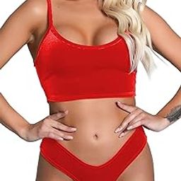 Women Velvet Tank Top Bra and Panty Lingerie Set-image-96