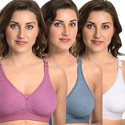 Women's Non-Wired Cotton Bra Pack of 3 – Soft Full Coverage Everyday Bra with Adjustable Straps-image-95