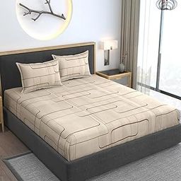 AMEYAA abstract 350 TC Cotton Feel Glace Cotton All Around Elastic Fitted Bedsheets Queen Size|Super Soft Fitted Bedsheet Queen Size for Double Bed|Fits Up to 8 to 10 Inches, 78 x 60, Color-Beige-image-2