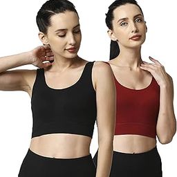 Women Medium Impact Cotton Spandex Non Padded Non Wired Long Line Sports Bra Pack of 2-image-58