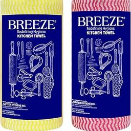 BREEZE Non-Woven Kitchen Towel Roll Highly Absorbent & Extra Soft Tissue Reusable Paper Natural Fibers 80 Pulls Per Roll (Pack of 2, Multicolour)-image-6