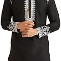 Men's Kurta, Black Cotton Blend, Embroidered Mandarin Collar Regular Fit Long Sleeves-image-40