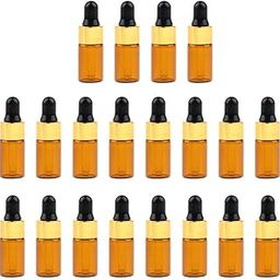 UJEAVETTE® 20 Pieces Mini Empty Glass Essential Oil Refillable Brown Amber Bottles 3ML-image-86
