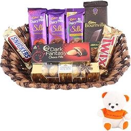 SFU E Com Chocolate Loaded Basket Gift Hamper | Valentine Love Teddy Bear With Chocolate Combo | Valentine Chocolate Hamper | 402-38