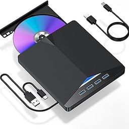 7-in-1 USB 3.0 Portable CD/DVD Drive with 4 USB Ports and 2 TF/SD Card Slots for Laptop Mac PC Windows 11/10/8/7 Linux OS-72