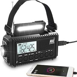 5000mAh Auto NOAA Digital Weather Radio,5 Way Powered Solar Hand Crank Portable Emergency Radio/Phone Charger with Backlit LCD Screen,AM/FM/Shortwave,Read Lamp/Camping Flashlight,Earbud Jack,Clock,SOS-picture-8