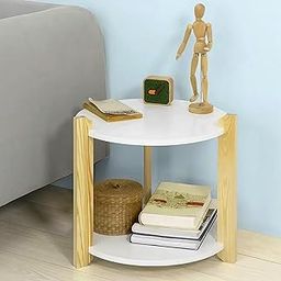 OXMIC Wooden Round Side Table with 2 Shelves, 32cm x 32cm x 40cm-8