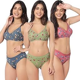 Women Non Padded Non Wired Mid Coverage Hipster Hipster Bra & Panty Regular Lingerie Set Combo Pack of 3-picture-5