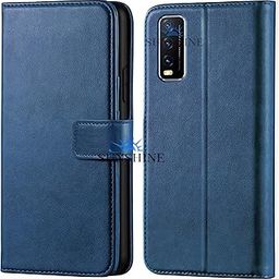 SUNSHINE® Leather Vintage Shock Proof Flip Case Back Cover for Vivo Y20G Sport (Flexible | Leather Finish | Card Pockets Wallet & Stand |Blue)-image-61