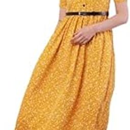 Floral Print Maxi Dress, Black and White Pattern, Short Sleeves, Belted Waist, Ankle Length-image-37
