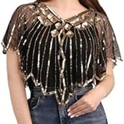 King Fashion Women Hand Beaded Embellished v-Neck Poncho Cape for Women, Floral Pattern Loose Capelets Cover Up Wraps Knitted Shrugs for Evening Dress Shoulder, Beachwear Ponchos Capes-image-13