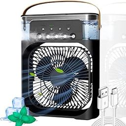 Drumstone 𝟏𝟓 𝐘𝐞𝐚𝐫𝐬 𝐆𝐮𝐚𝐫𝐚𝐧𝐭𝐞𝐞 Mini Evaporative Air Cooler Fan with 3 Speed Modes, LED Night Light, 60° Adjustable Airflow & 3H Timer, Small Desktop Fan for Home, Office 𝐁𝐥𝐚𝐜𝐤-picture-12