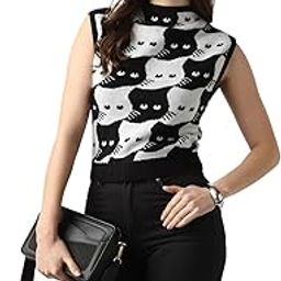 globus Women Animal Self Design High Neck Extended Sleeves Acrylic Sweater Vest-picture-42