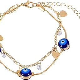 | Gold Evil Eye Anklet for Women – Adjustable Dainty Chain Anklet with Blue Beads & Heart Charms-image-14