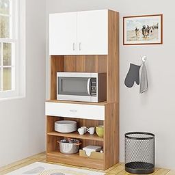 VIKI Furniture | Kitchen Cabinet – Drawer with Doors & Open Shelves, Organizer for Kitchen, Bedroom, Hallway & Living Room (Brussel Walnut & Frosty White – 40D x 80W x 180H cm) | 1 Year Warranty-image-88