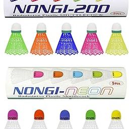 Nongi Neon Combo Pack of 10 Shuttlecocks (5 Multicolored Cork Plastic), 200(5 Multicolor Plastic) for Outdoor Indoor Sports-image-84