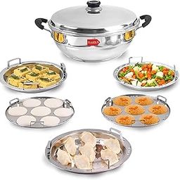 RoaRich Stainless Steel Multi Kadai with 5 Plates | 14 idli count, 2 Idli Maker, 1 Momo Steamer, 2 Dhokla Cooker | Induction Friendly, 37cm, 4.2L, 3-Layer Thick Bottom, 2.5Kg | Gas & Induction Use-15