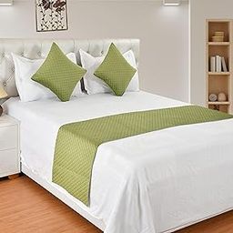 Quilted Velvet Double Bed Runner | Bed Runner with Matching 2 Cushion Covers | Size: Runner 16x96 inch, 2 Cushion Cover 16x16 inch (Green)-image-71