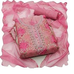 Women's Beautiful Organza Hand Work Dress Material With Inner-image-25