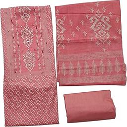Traditional Unstitched Suit Set, Pink Cotton with White Embroidery, 3 Piece Ethnic Dress Material-image-21