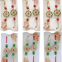 Sweksha Creations Kundan Rakhi Bhaiya and Bhabhi Rakhi Combo| Rakhi for Brother | Rakhi Set Big Kundan Rakhi With Adjustable Bracelet Couple Rakhi floral design Pair Rakhi (6 pair)-18