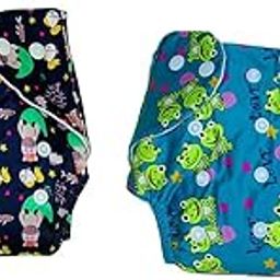 Kritiu Reusable Baby's Cloth Diaper Combo Pack | High Absorbent Washable Diapers | Blue Diaper and Light Blue with Black Pad Diaper Pack of 2-10